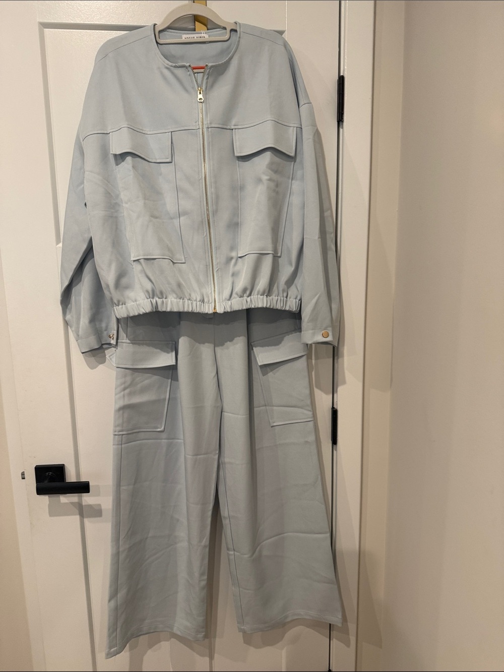 Light Blue Wide-Leg Utility jacket and pants suit Set